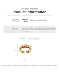 Detailed macro view of 18k gold plated ring with red and white enamel and zircon stones