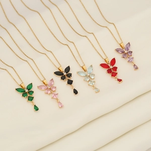 Butterfly Pendant Necklace Stainless Steel Glass Tassel Clavicle Chain Elegant INS Style Fashion Jewelry For Women