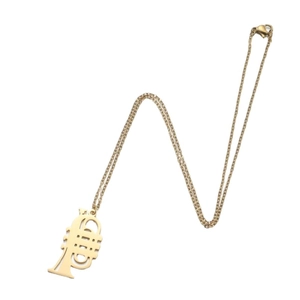 Polished gold trumpet musical instrument pendant necklace with dainty chain for music lovers