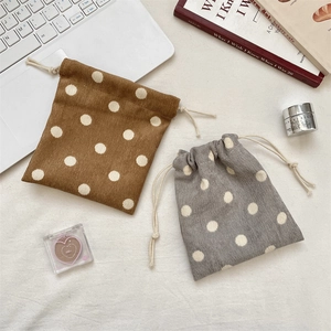 Corduroy polka dot drawstring storage bags for cosmetics and jewelry organization