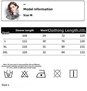 Size chart for animal print short sleeve dress with detailed measurements and model info