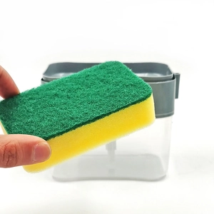Distributeur de savon de cuisine gris avec éponge pour distribution automatique de liquide