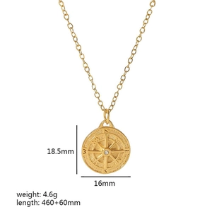 Detailed size specifications for the 18K gold stainless steel starburst pendant necklace