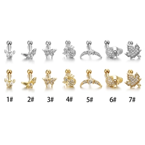 Sparkling butterfly and skull titanium steel stud earrings with zircon inlay