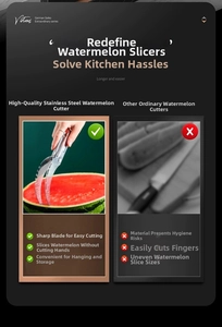 Macro shot showing dual-blade stainless steel watermelon slicer cutting even fruit cubes