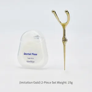 7-piece stainless steel portable toothpick and dental floss oral care set in gold finish