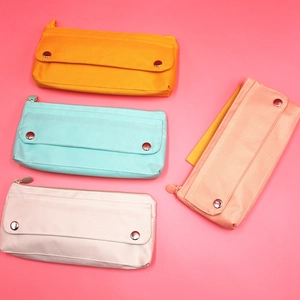 Minimalist high-elastic Oxford cloth pencil case with metal zipper and front snap pocket