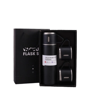 500ml stainless steel vacuum flask gift set with three lids and elegant black carry bag