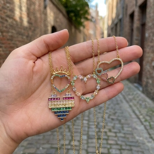 Golden heart-shaped necklaces with sparkling multicolor cubic zirconia for women