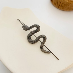 Gothic punk snake ear cuff with long needle pin in dark metallic grey gunblack finish