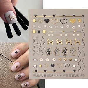 5D Embossed Nail Art Stickers Self Adhesive Waterproof DIY Manicure Gold Silver Heart Flower Line Design For Women