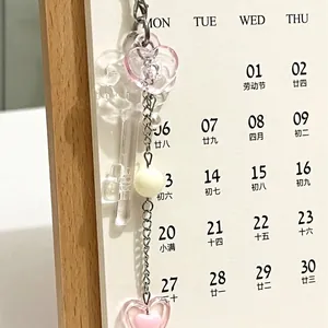 Pink heart and transparent key handmade beaded phone strap charm with white pearls