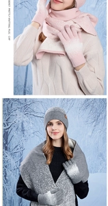 Détail de l'ensemble d'hiver en maille dégradée avec bonnet et écharpe douillets