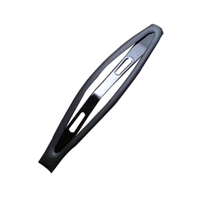 Minimalist large black matte metal snap hair clip for women on a white background