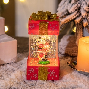 Rote Weihnachts-Geschenkbox Laterne mit Weihnachtsmann und schwarzer Katze und Leuchtfunktion