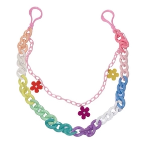 Rainbow resin double-layer pants chain with colorful links and floral pendants
