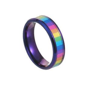 Titanium steel rainbow fidget ring with purple plating shown at a 45-degree angle