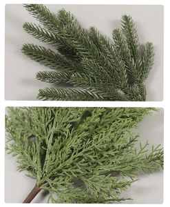 Macro detail of artificial pine needles and cedar leaves for Christmas floral decoration