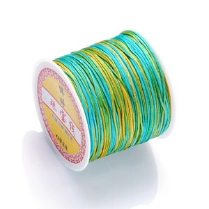 Macro detail of multicolored gradient jewelry cord roll for DIY hand-woven bracelets