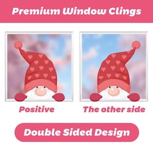 Double-sided window static sticker featuring a cute cartoon gnome with pink heart hat