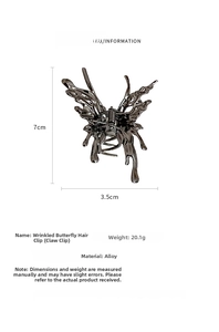 Detailed view of alloy butterfly hair claw clip with measurements 7cm x 3.5cm and weight