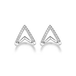Minimalist S925 sterling silver V-shaped stud earrings with sparkling pavé crystals