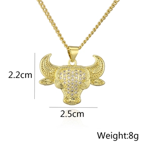 Detail showing 22mm by 25mm dimensions of the 18K gold plated bull head pendant necklace