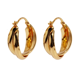 Goldene doppelt verschlungene Creolen mit minimalistischem Cross-Line-Design