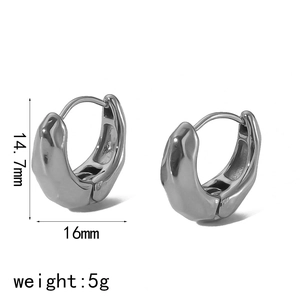 Minimalist stainless steel hoop earrings with unique lava texture on white background
