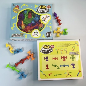 Detailed view of Fun Suction educational silicone toy set packaging and colorful pieces