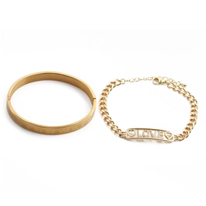 Bracelet jonc doré avec chiffres romains et gourmette cœur LOVE pour femme