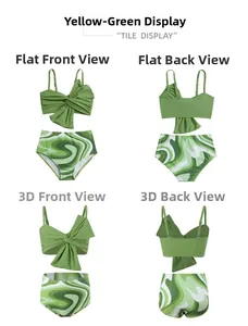 Détail d'un maillot de bain sirène deux pièces vert citron avec nœud et culotte taille haute