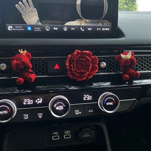 Red Bear Peony Flower Car Air Vent Aromatherapy Clip Gypsum Diffuser Stone Fragrance Ornament Automotive Interior Decor