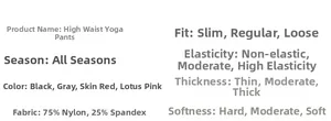 Dettagli tecnici del tessuto per leggings yoga a vita alta: 75% nylon e 25% elastan
