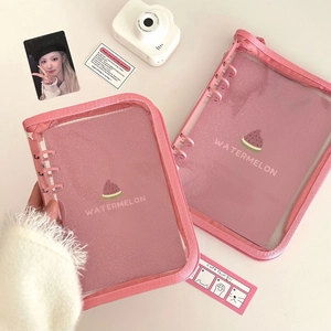 Pink PVC binder cover with zipper edge featuring a cute watermelon pattern and glitter paper