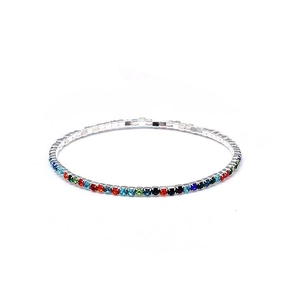 Detailed close-up of 2.0mm single row elastic bracelet with colorful sparkling crystals