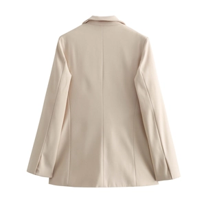 Back view of a beige professional blazer featuring high-quality fabric and sleek silhouette