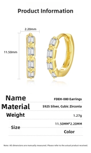 Detailed size specifications for S925 silver hoop earrings with cubic zirconia stones
