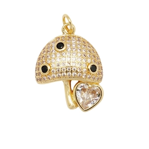 18k gold mushroom pendant with crystal pavé and black gemstones for women's necklace