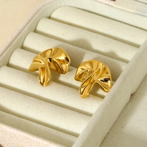 Irregular hammered 18k gold plated 316L stainless steel stud earrings in jewelry box