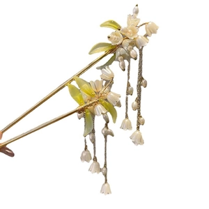 Elegant lily of the valley hairpins with tassels and pearls in traditional Chinese style