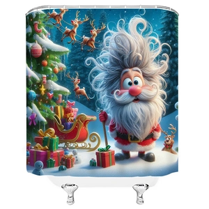 Tenda da doccia 3D Babbo Natale con renne e scenario di foresta innevata magica