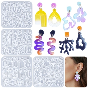 Detailed set of silicone molds for DIY resin earrings in various geometric shapes