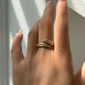 18k gold plated stainless steel open ring with pavé clear zirconia stones