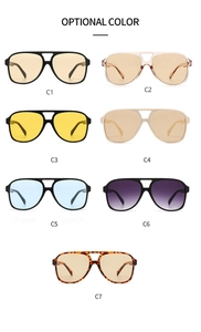 Detailed grid view showcasing seven different color options for oversized pilot sunglasses