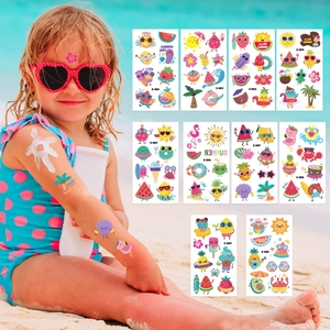 Glitter Temporary Tattoos For Kids Waterproof Cartoon Summer Theme Mermaid Dinosaur Hawaii Party Favor