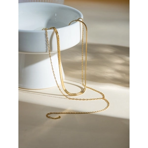 Elegant 18k gold plated stainless steel double layer necklace with sleek snake chain