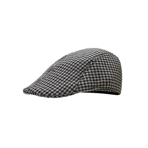 Berretto piatto classico pied de poule per donna, elegante cappello invernale caldo bianco e nero