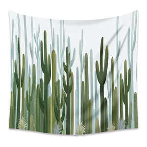 Detailed view of bohemian cactus tapestry texture and artistic tropical plant print