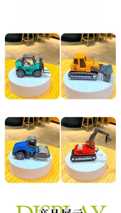 Detailed grid view of mini alloy construction toys including excavator and bulldozer models